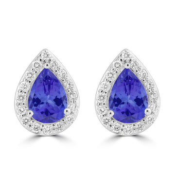 1.3ct Pear Shape Tanzanite Earring with 0.26 cttw Diamond