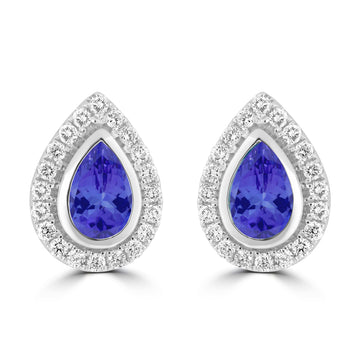 0.8ct Pear Shape Tanzanite Earring with 0.28 cttw Diamond