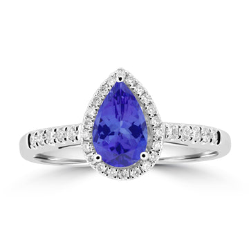 0.85ct Pear Shape Tanzanite Ring with 0.19 cttw Diamond