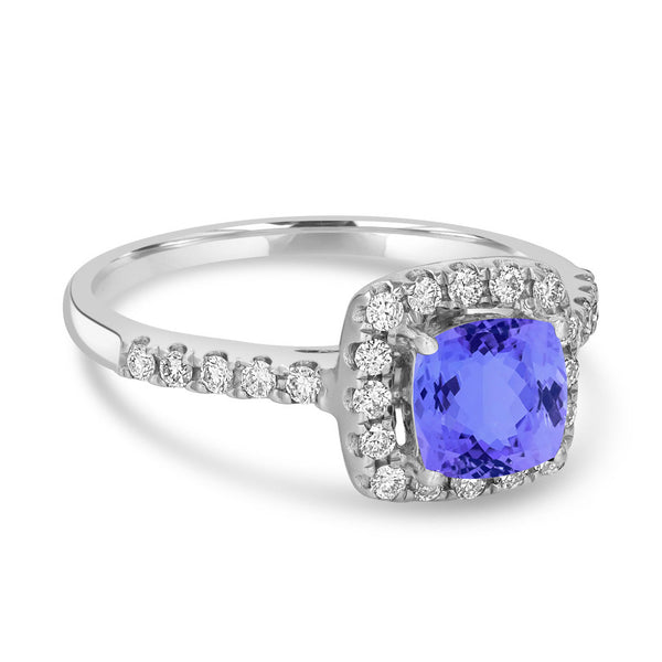 1.65ct SQ. Cushion Tanzanite Ring with 0.36 cttw Diamond