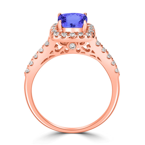 1.65ct SQ. Cushion Tanzanite Ring with 0.36 cttw Diamond