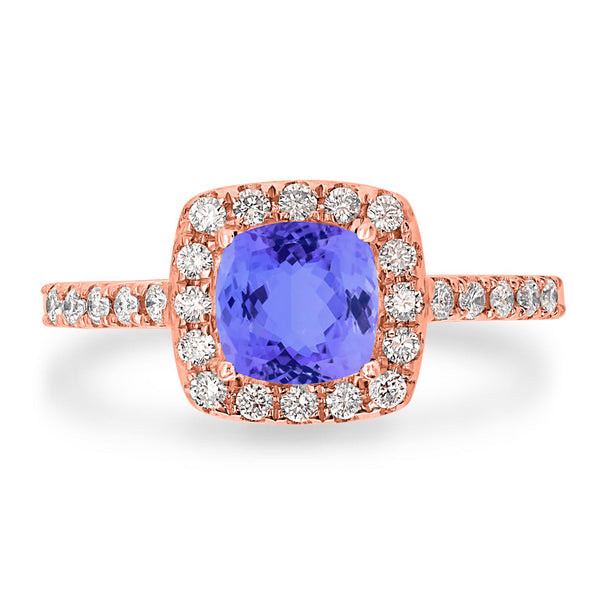 1.65ct SQ. Cushion Tanzanite Ring with 0.36 cttw Diamond