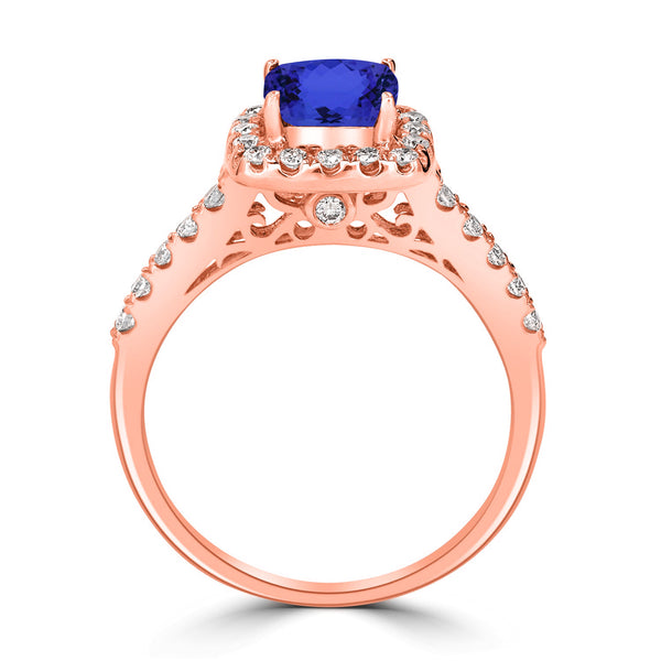 1.65ct SQ. Cushion Tanzanite Ring with 0.36 cttw Diamond