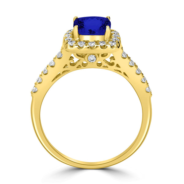 1.65ct SQ. Cushion Tanzanite Ring with 0.36 cttw Diamond