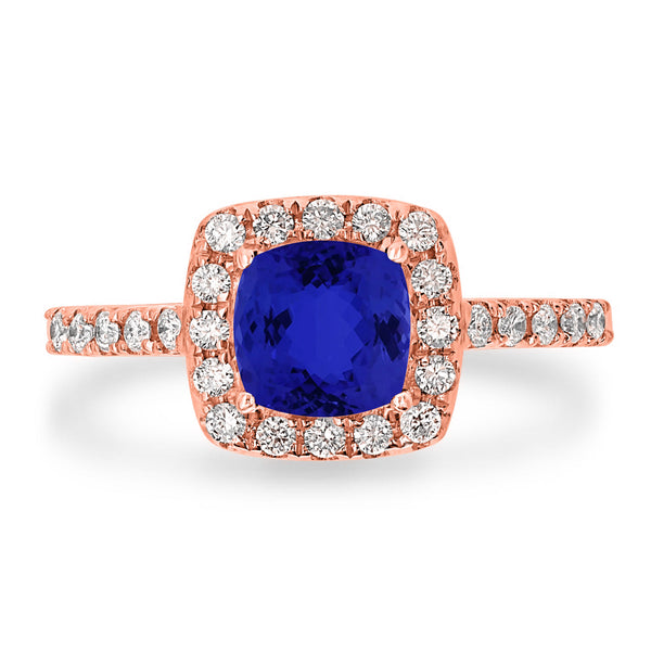 1.65ct SQ. Cushion Tanzanite Ring with 0.36 cttw Diamond