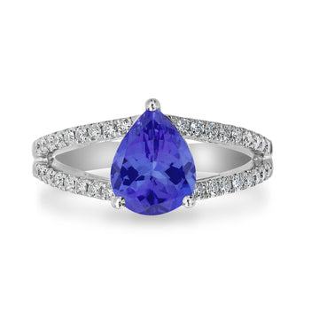 1.65ct Pear Shape Tanzanite Ring with 0.28 Diamond