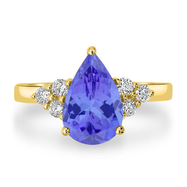 2.9ct Pear Tanzanite Ring with 0.34 cttw Diamond