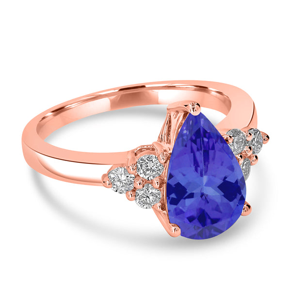 2.9ct Pear Tanzanite Ring with 0.34 cttw Diamond