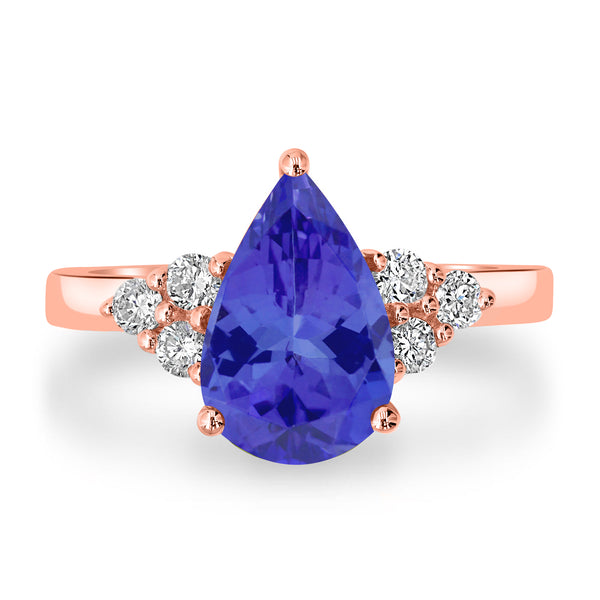 2.9ct Pear Tanzanite Ring with 0.34 cttw Diamond