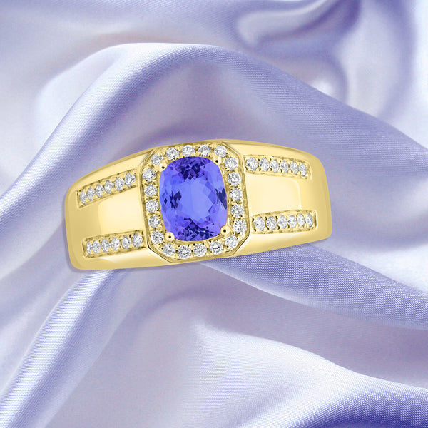 0.98ct Cushion Tanzanite Ring with 0.27 cttw Diamond