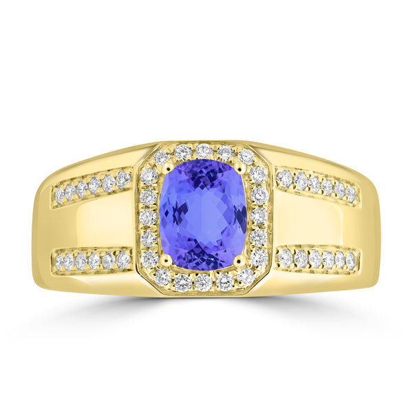0.98ct Cushion Tanzanite Ring with 0.27 cttw Diamond