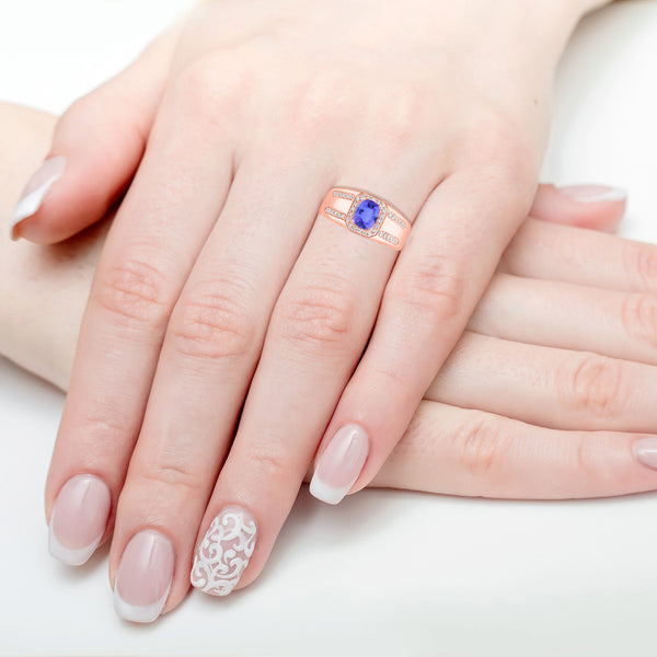 0.98ct Cushion Tanzanite Ring with 0.27 cttw Diamond