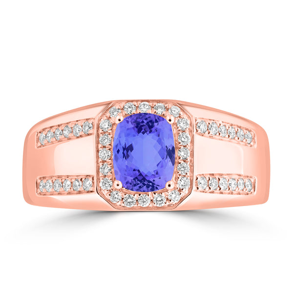 0.98ct Cushion Tanzanite Ring with 0.27 cttw Diamond
