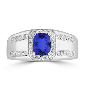 0.98ct Cushion Tanzanite Ring with 0.27 cttw Diamond