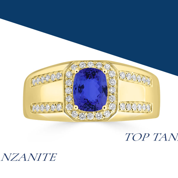0.98ct Cushion Tanzanite Ring with 0.27 cttw Diamond