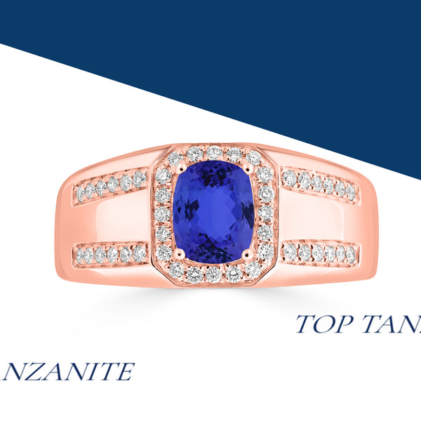 0.98ct Cushion Tanzanite Ring with 0.27 cttw Diamond