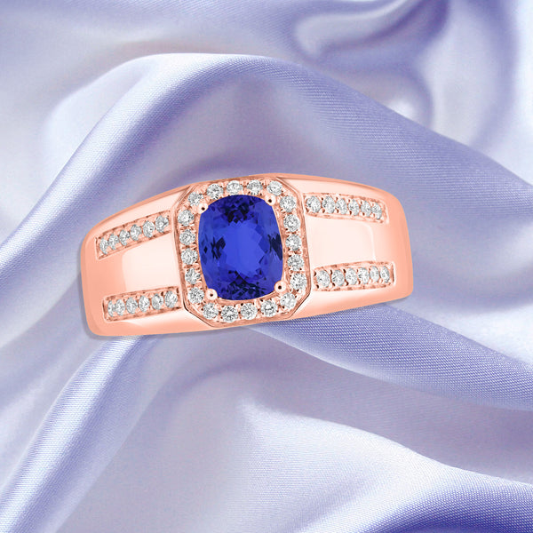 0.98ct Cushion Tanzanite Ring with 0.27 cttw Diamond