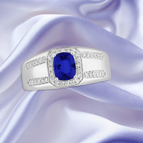 0.98ct Cushion Tanzanite Ring with 0.27 cttw Diamond