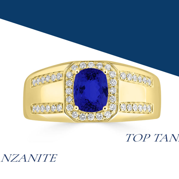 0.98ct Cushion Tanzanite Ring with 0.27 cttw Diamond