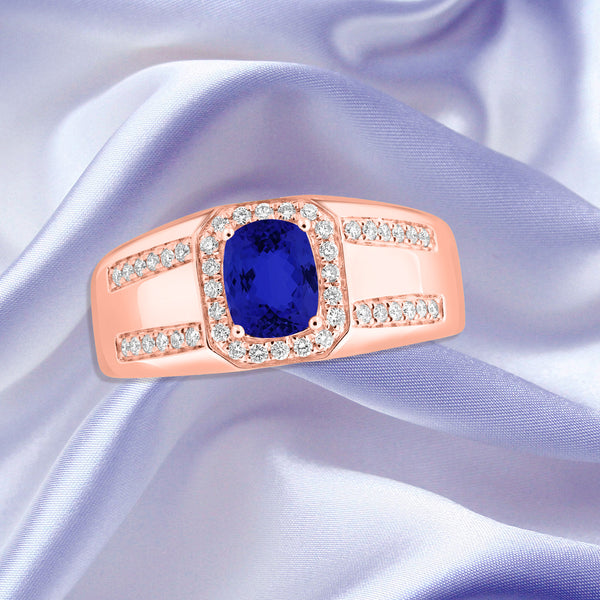 0.98ct Cushion Tanzanite Ring with 0.27 cttw Diamond