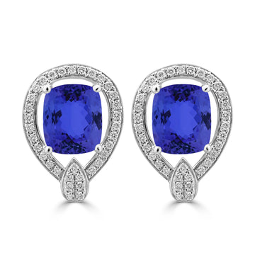 3.5ct Cushion Tanzanite Earring with 0.31 cttw Diamond