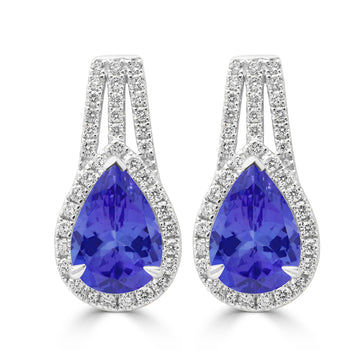 4.1ct Pear Shape Tanzanite Earring with 0.6 cttw Diamond
