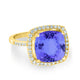 4.7ct SQ. Cushion Tanzanite Ring with 0.25 cttw Diamond