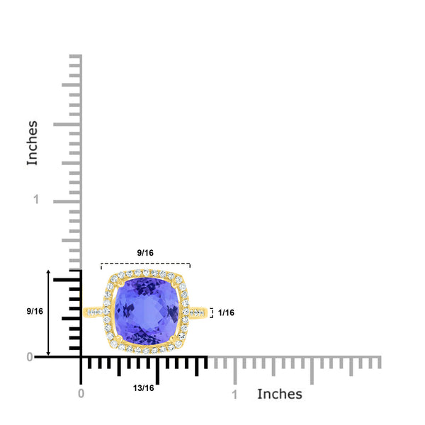 4.7ct SQ. Cushion Tanzanite Ring with 0.25 cttw Diamond