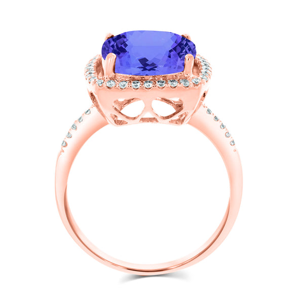 4.7ct SQ. Cushion Tanzanite Ring with 0.25 cttw Diamond