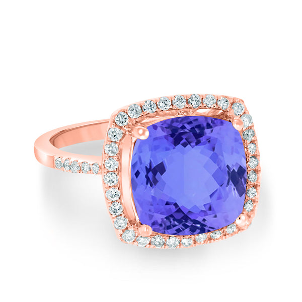 4.7ct SQ. Cushion Tanzanite Ring with 0.25 cttw Diamond