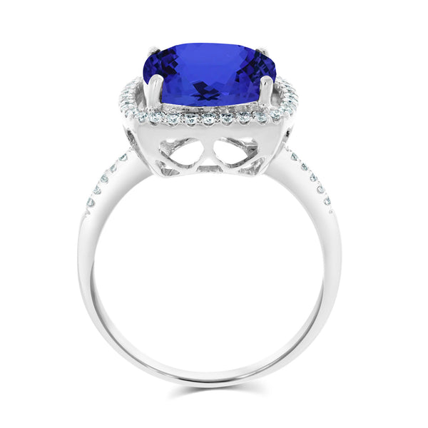 4.7ct SQ. Cushion Tanzanite Ring with 0.25 cttw Diamond