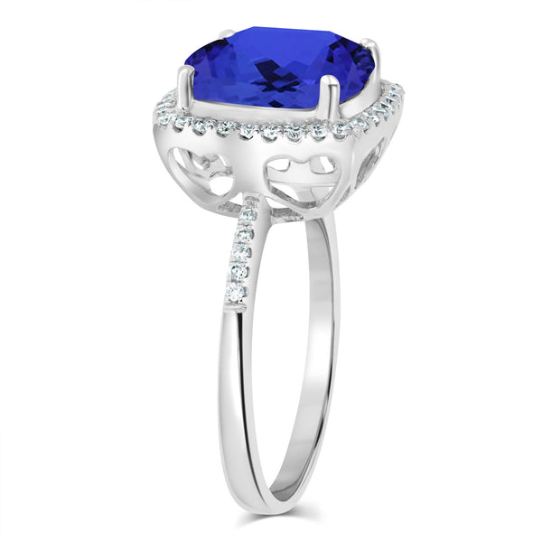 4.7ct SQ. Cushion Tanzanite Ring with 0.25 cttw Diamond