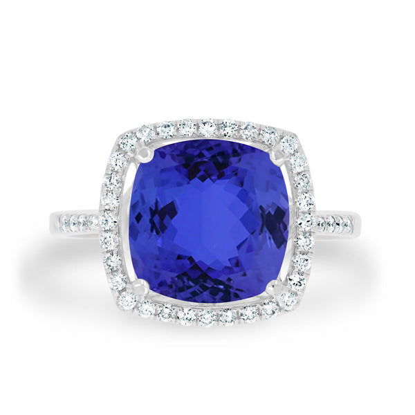 4.7ct SQ. Cushion Tanzanite Ring with 0.25 cttw Diamond