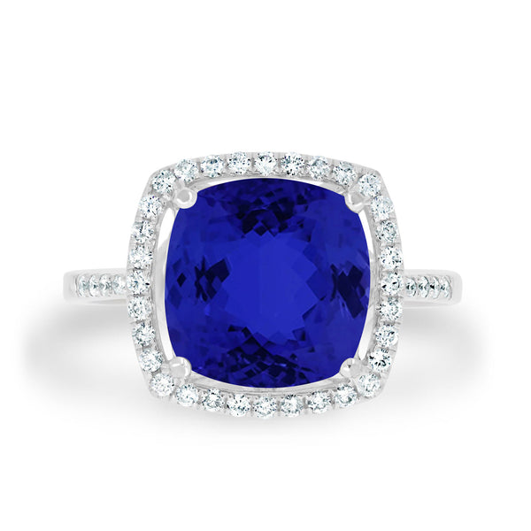 4.7ct SQ. Cushion Tanzanite Ring with 0.25 cttw Diamond