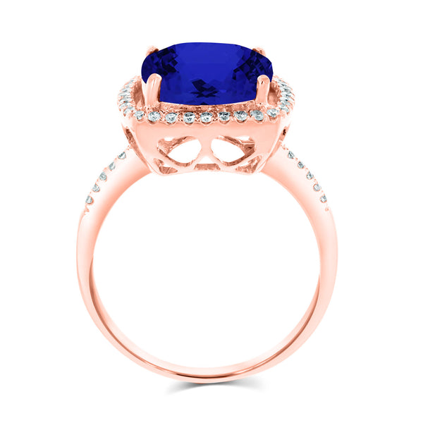 4.7ct SQ. Cushion Tanzanite Ring with 0.25 cttw Diamond