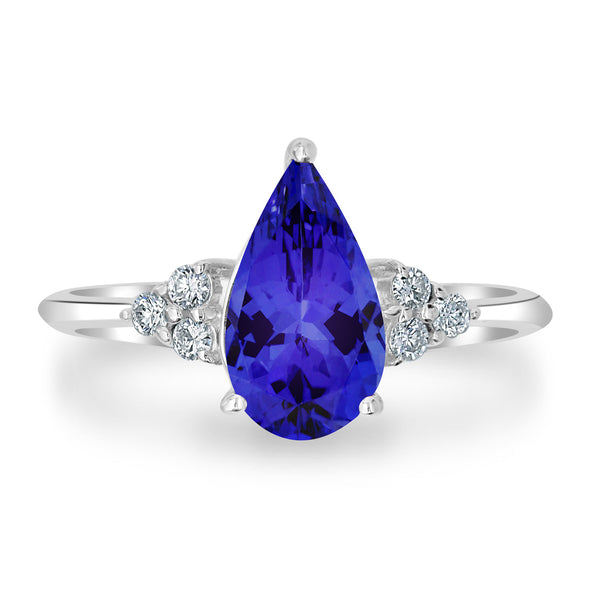 2.6ct Pear Tanzanite Ring with 0.11 cttw Diamond