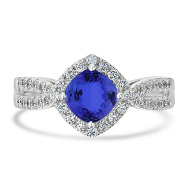 1.05ct Cushion Tanzanite Ring with 0.42 cttw Diamond