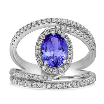 1.2ct Oval Tanzanite Ring with 0.52 cttw Diamond