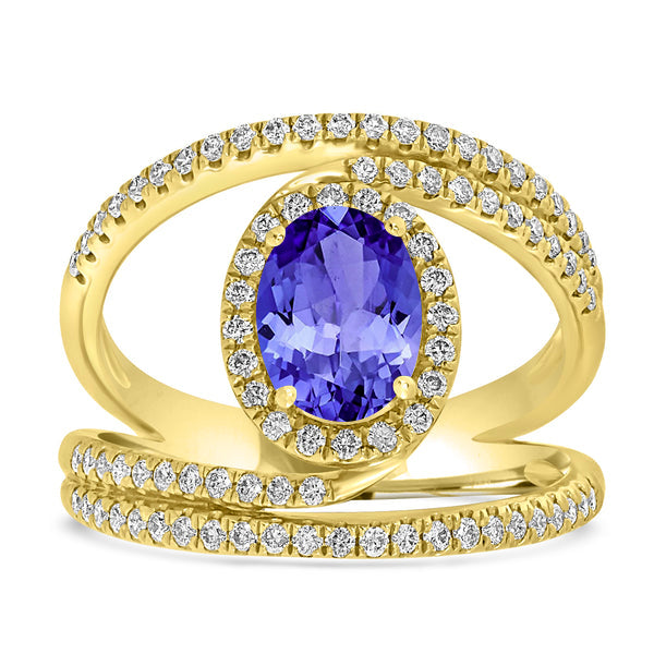 1.2ct Oval Tanzanite Ring with 0.52 cttw Diamond