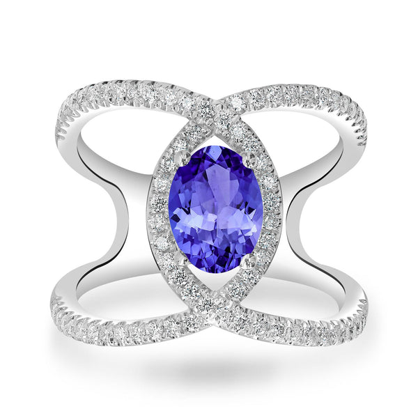 1.8ct Oval Tanzanite Ring with 0.47 cttw Diamond