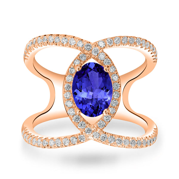 1.8ct Oval Tanzanite Ring with 0.47 cttw Diamond