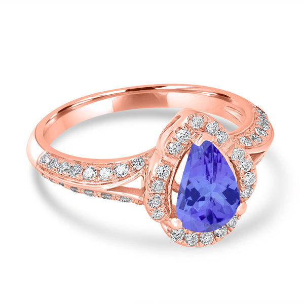 1.3ct Pear Tanzanite Ring with 0.43 cttw Diamond