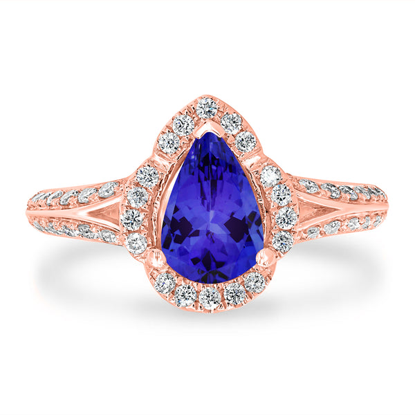 1.3ct Pear Tanzanite Ring with 0.43 cttw Diamond