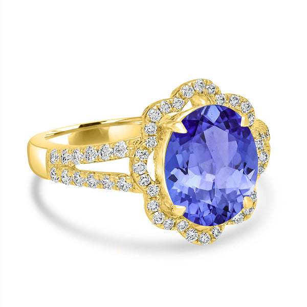 3.9ct Oval Tanzanite Ring with 0.49 cttw Diamond
