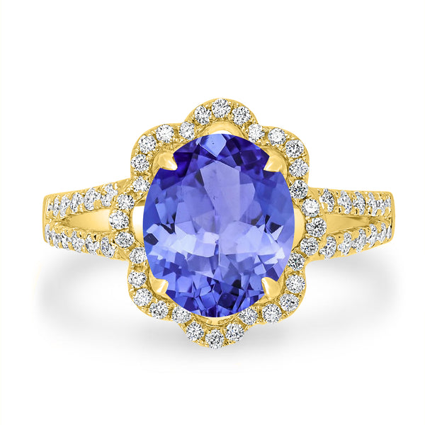 3.9ct Oval Tanzanite Ring with 0.49 cttw Diamond