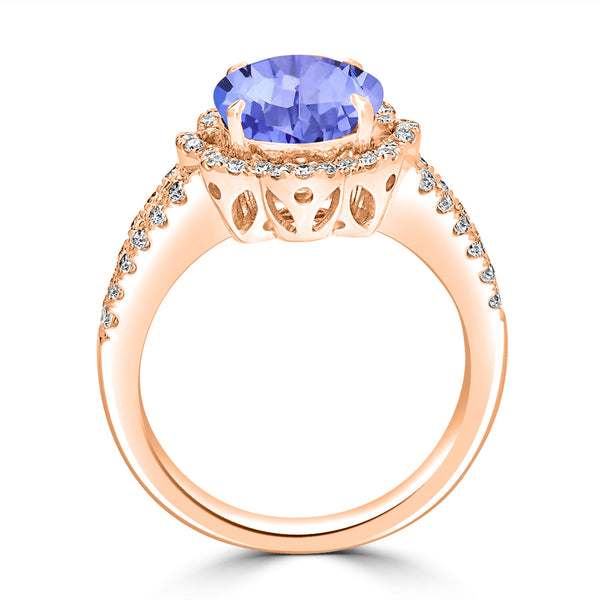 3.9ct Oval Tanzanite Ring with 0.49 cttw Diamond