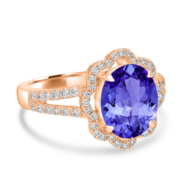 3.9ct Oval Tanzanite Ring with 0.49 cttw Diamond