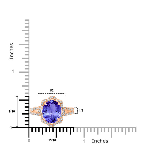 3.9ct Oval Tanzanite Ring with 0.49 cttw Diamond