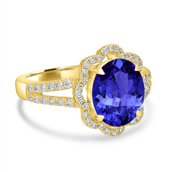 3.9ct Oval Tanzanite Ring with 0.49 cttw Diamond