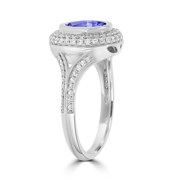 1ct Oval Tanzanite Ring with 0.4 cttw Diamond